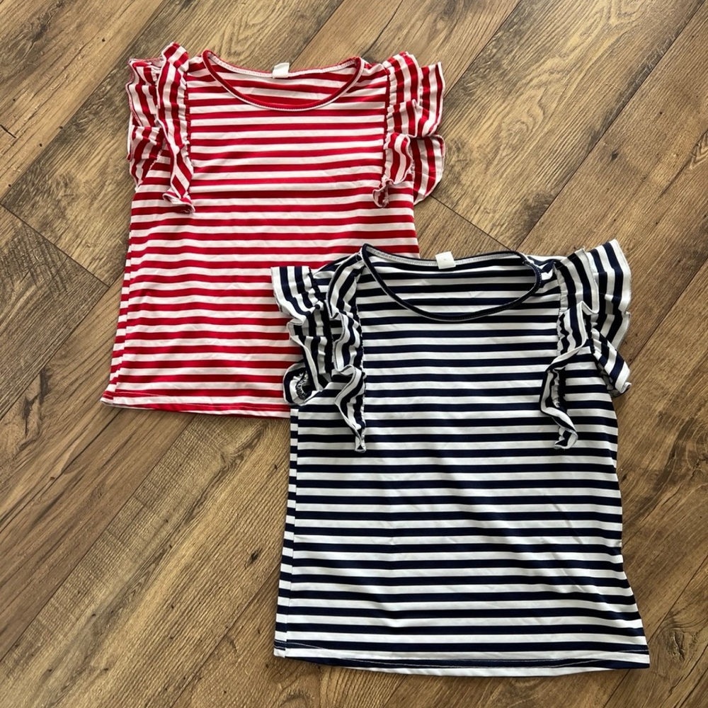 Bundle of Girl’s Striped Ruffle Sleeve Tops